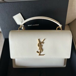 Saint Laurent White Leather Top Handle Bag with Gold Hardware